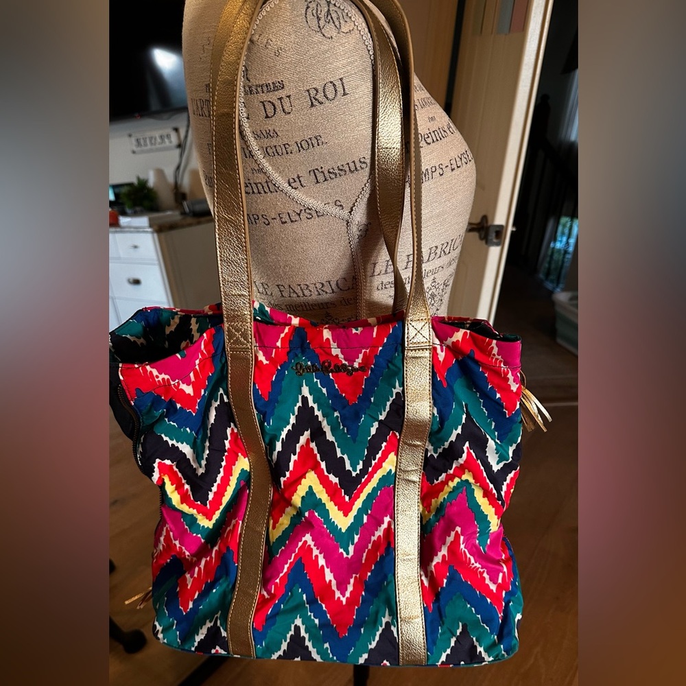 Lilly Pulitzer Multicolor Chevron Tote with Gold Straps